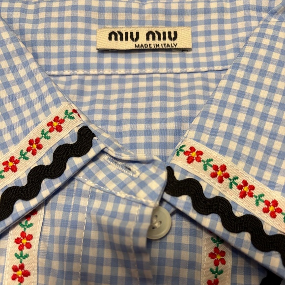 NEW $ 1180 Miu Miu gingham embroidered shirt